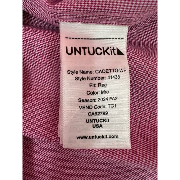 Untuckit Cadetto Berry Micro Gingham Checks Wrinkle Free LS Shirt Size Large NWT - Picture 16 of 16